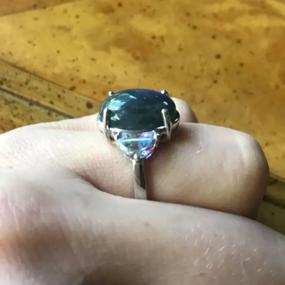 Natural Labradorite Mystic Topaz Sterling Silver Ring Size 7